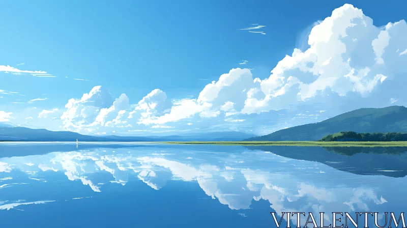 AI ART Serene Landscape with Reflected Clouds