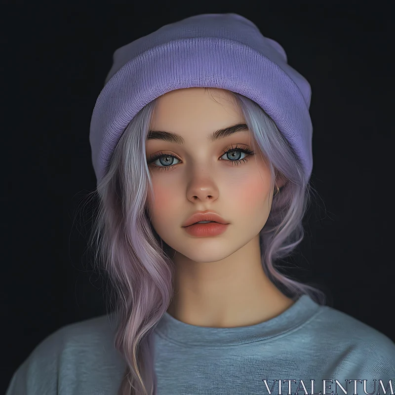 Gentle Beauty in a Lavender Hat AI Image