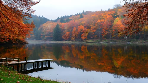 Tranquil Autumn Lake with Dock and Reflections