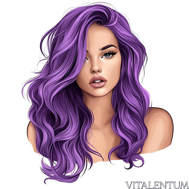 Stunning Artwork Featuring a Woman with Vibrant Purple Hair AI Image