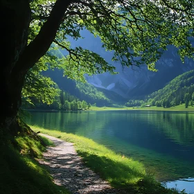 Peaceful Nature Path by a Mountain Lake