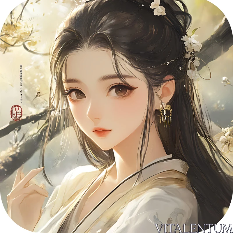 Graceful Anime Woman Amid Spring Blossoms AI Image