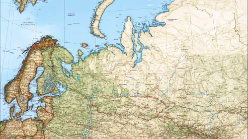 Topographic Terrain Map of Russia and Scandinavia