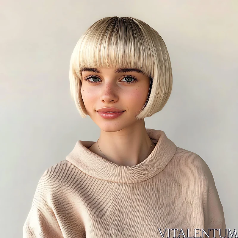 Blonde Woman with Sleek Bob Hairstyle AI Image