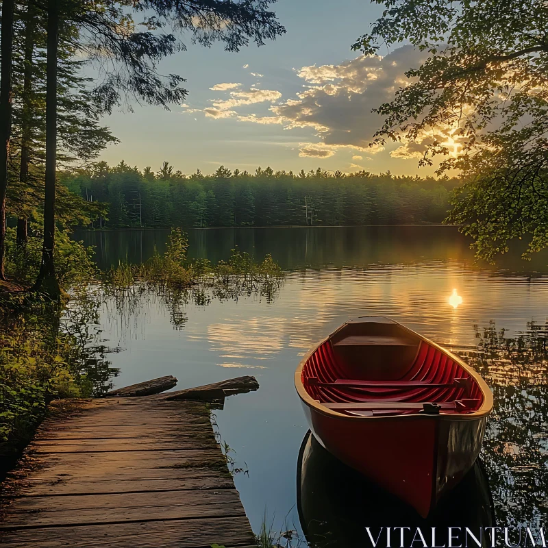 AI ART Tranquil Sunset by a Forest Lake