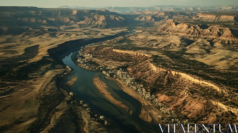 Majestic Canyon with Winding River Aerial View AI Image