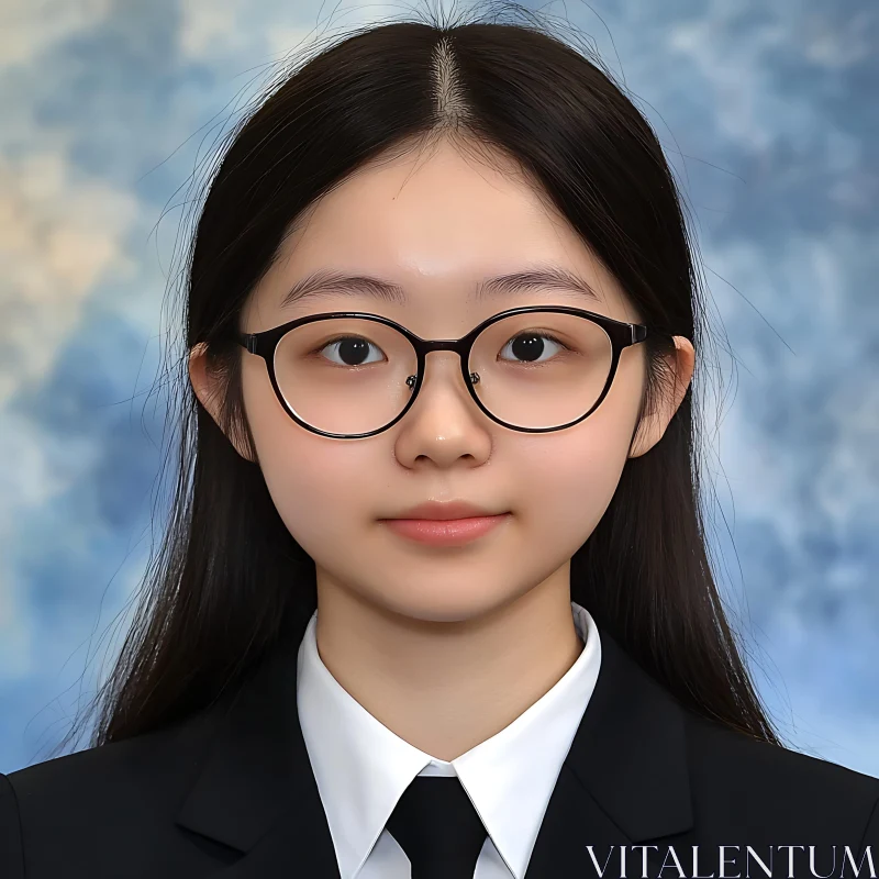 Young Woman in Formal Attire with Glasses AI Image