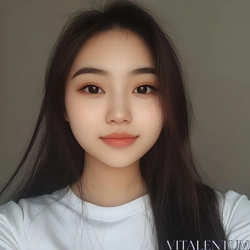 Young Woman Portrait with Natural Makeup AI Image