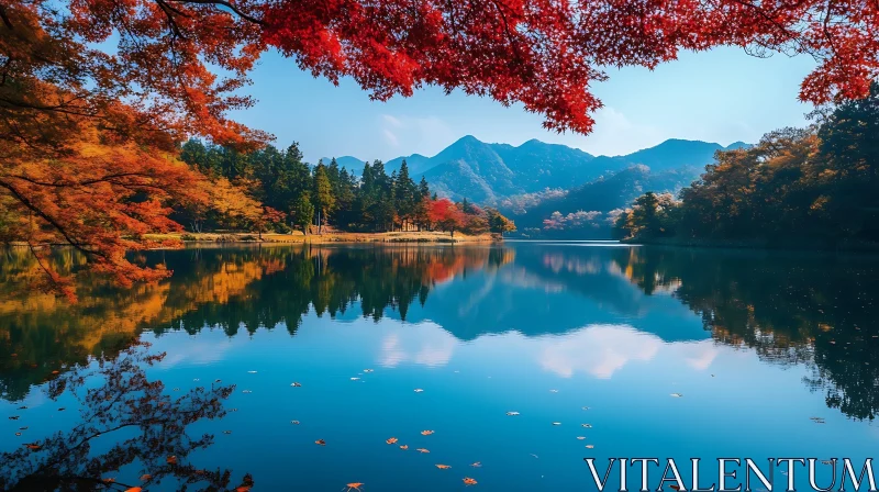 AI ART Tranquil Autumn Lake and Mountainscape Reflection