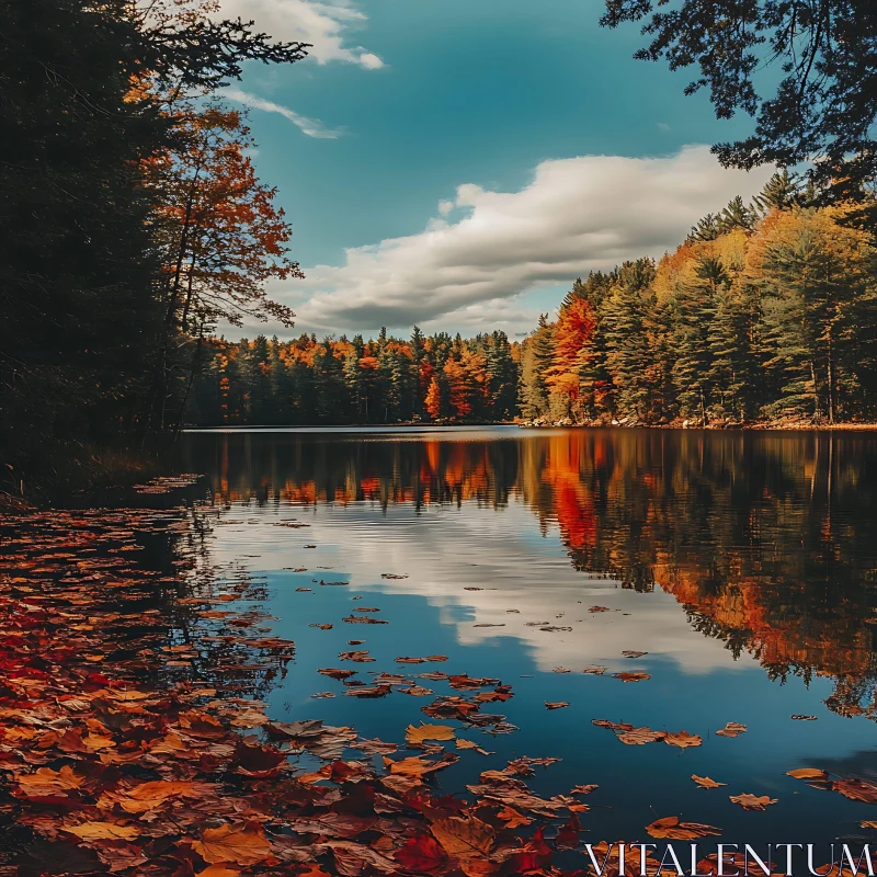 Autumn Lake Scene with Forest Reflections AI Image