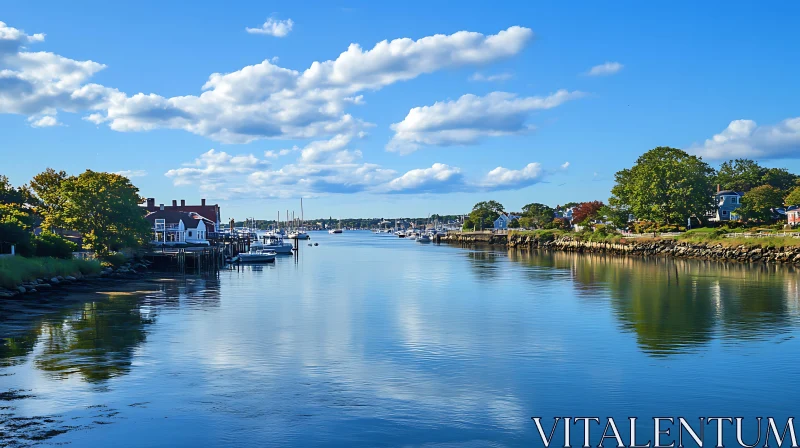 Peaceful Riverside View with Reflections and Trees AI Image