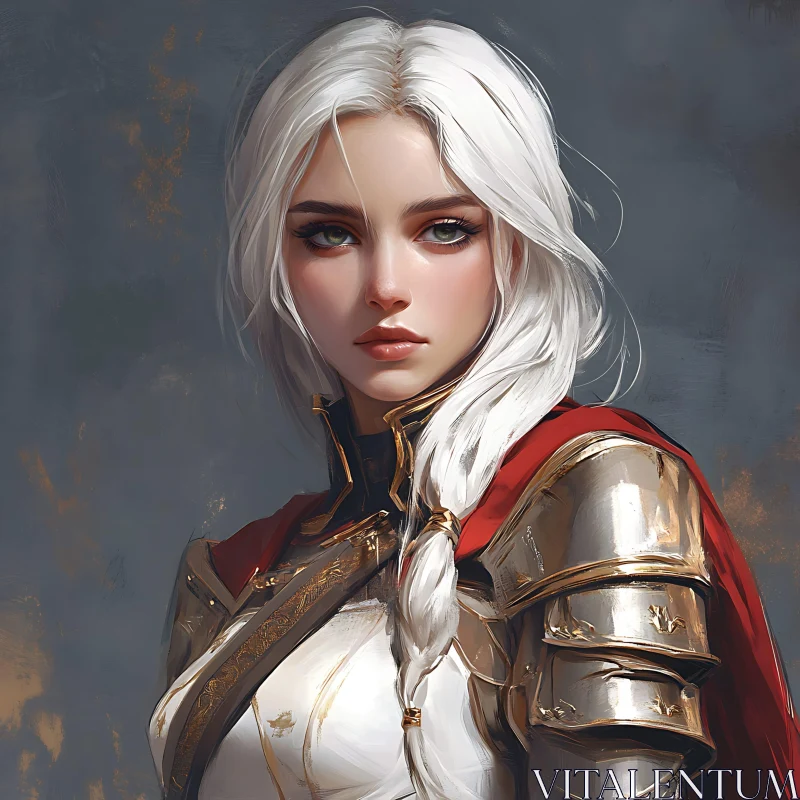 Elegant Female Knight with Braided White Hair AI Image