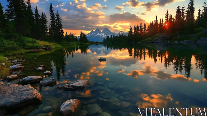 Reflective Lake at Sunset AI Image