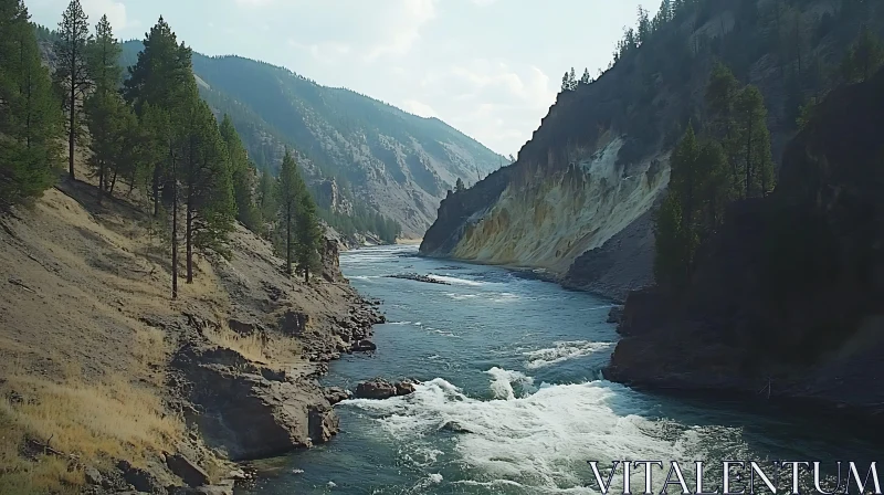 Peaceful Mountain River Scene AI Image