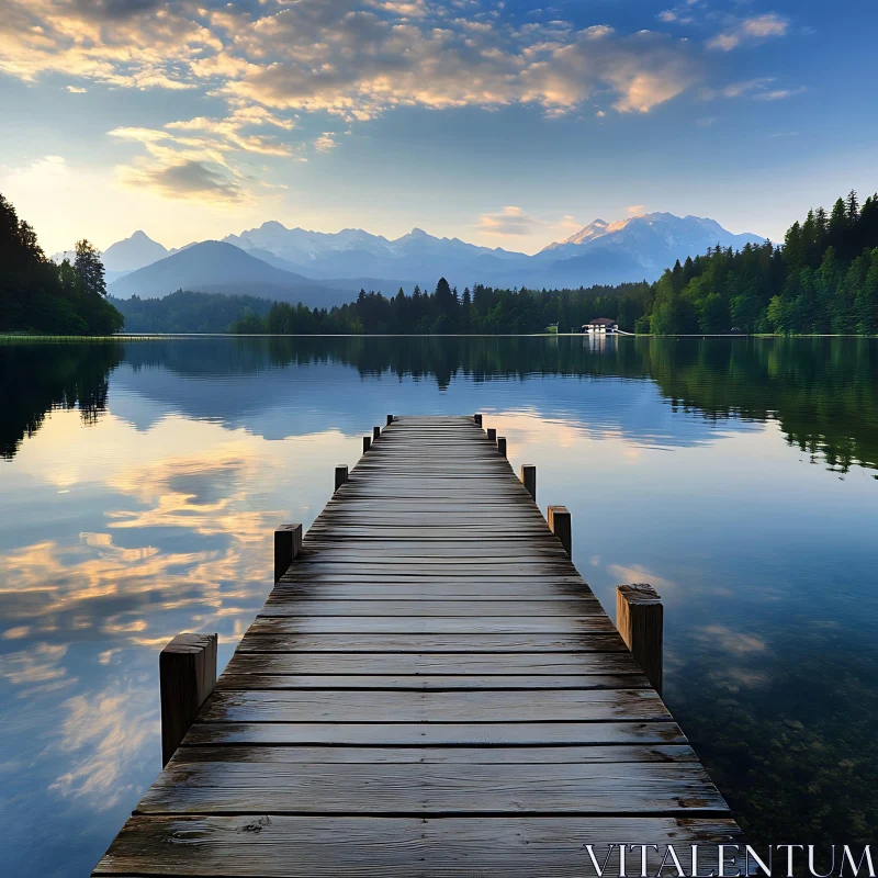 Tranquil Lake with Majestic Mountain View AI Image