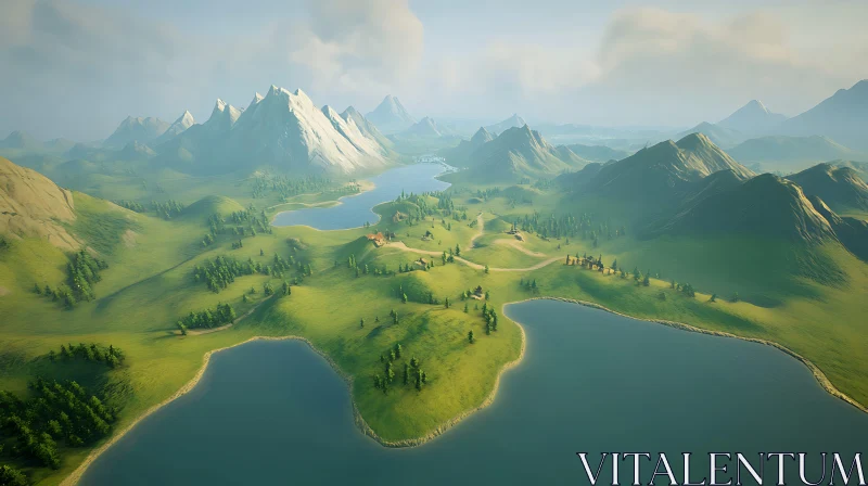 Tranquil Mountain and Lake Scenery AI Image