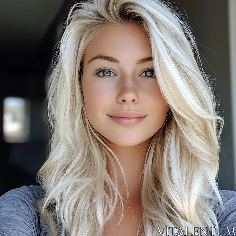 Blonde Woman Portrait with Blue Eyes AI Image