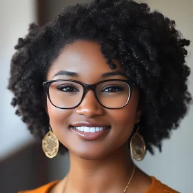 Smiling Woman with Glasses and Fancy Earrings