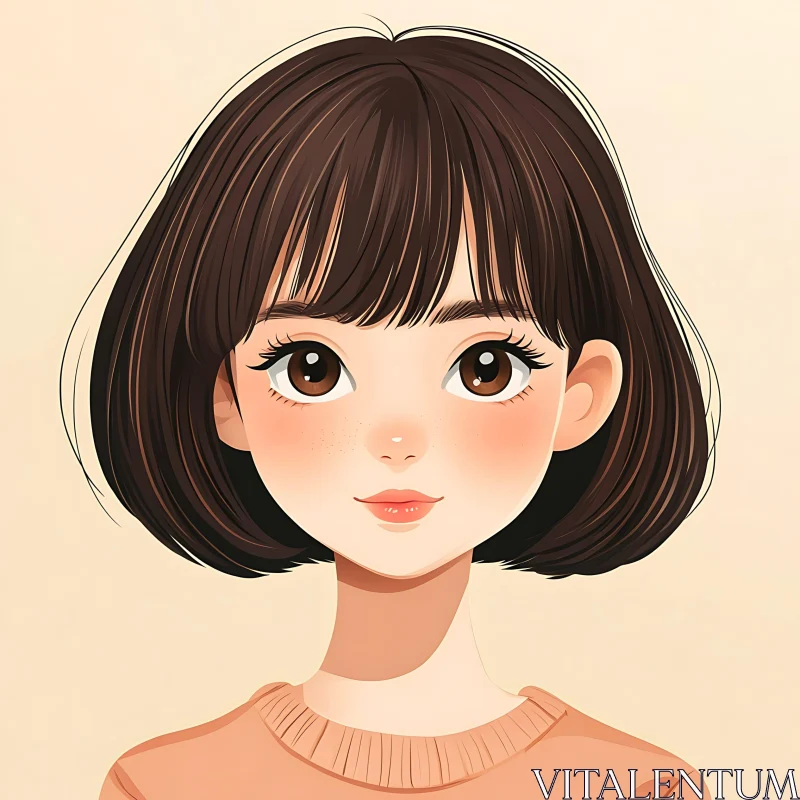 Cute Anime Girl Portrait with Freckles and Blushed Cheeks AI Image