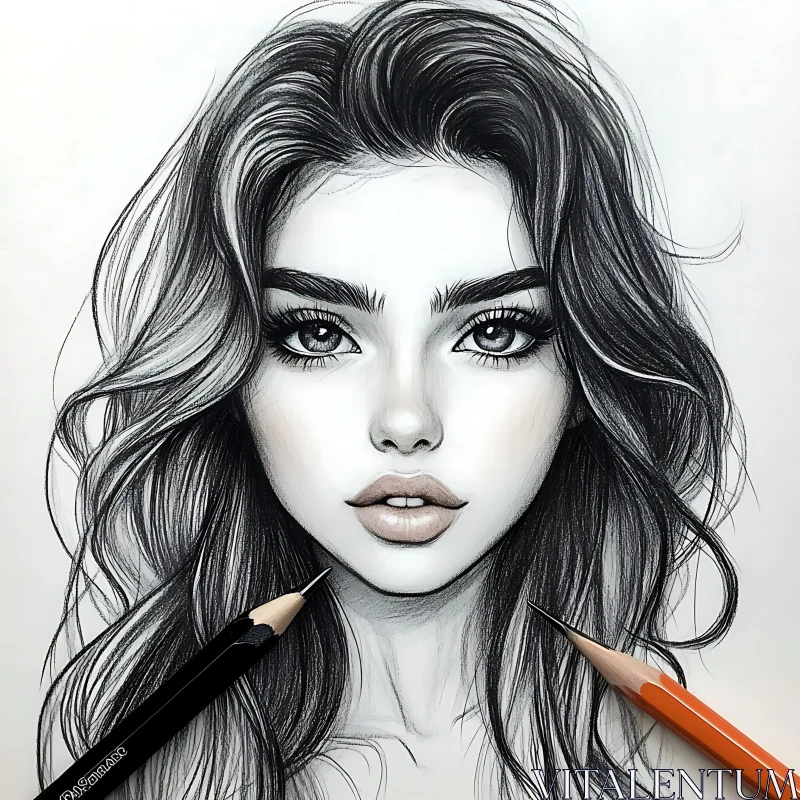 Realistic Woman Portrait in Pencil AI Image