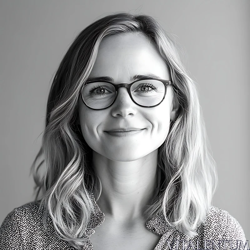 AI ART Monochromatic Portrait of a Smiling Woman in Glasses