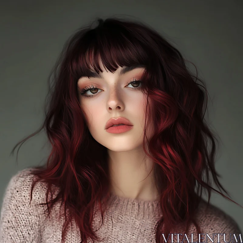 Artistic Woman Portrait with Red Hair AI Image