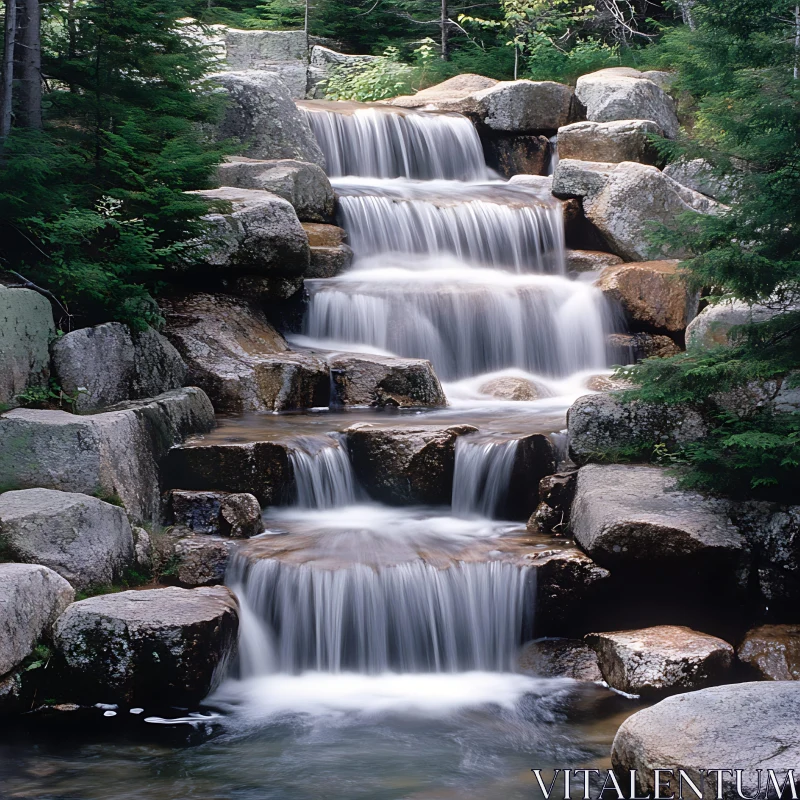 Cascading Waterfall Amidst Greenery AI Image