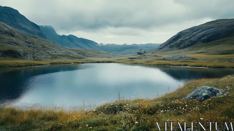 Serene Mountainous Lake Landscape AI Image