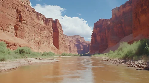 Stunning red cliffs and a winding river in a majestic canyon