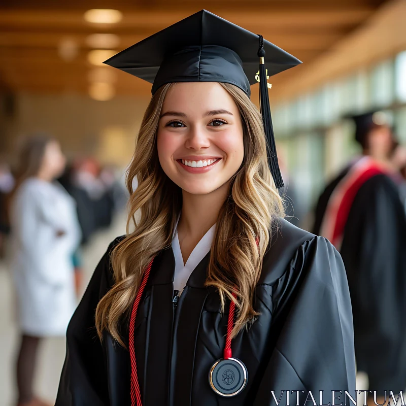 Happy Graduate Woman in Cap and Gown AI Image