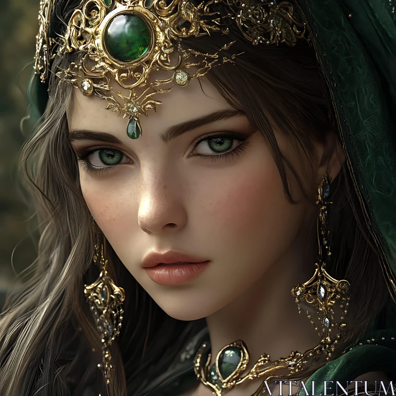 Royal Elegance in Emerald and Gold AI Image