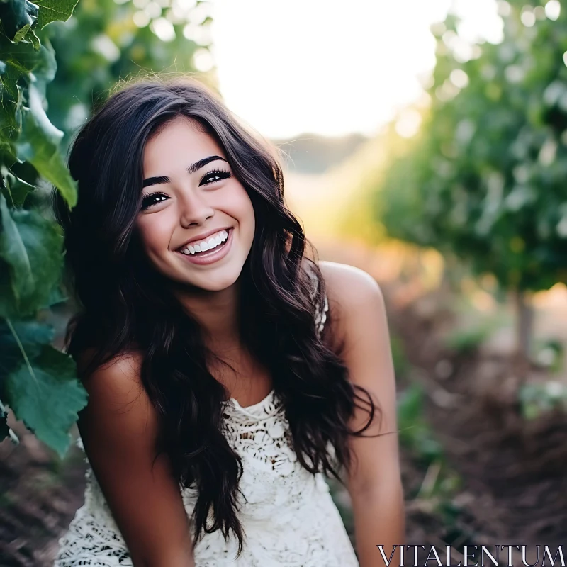 Joyful Woman in Nature Setting AI Image