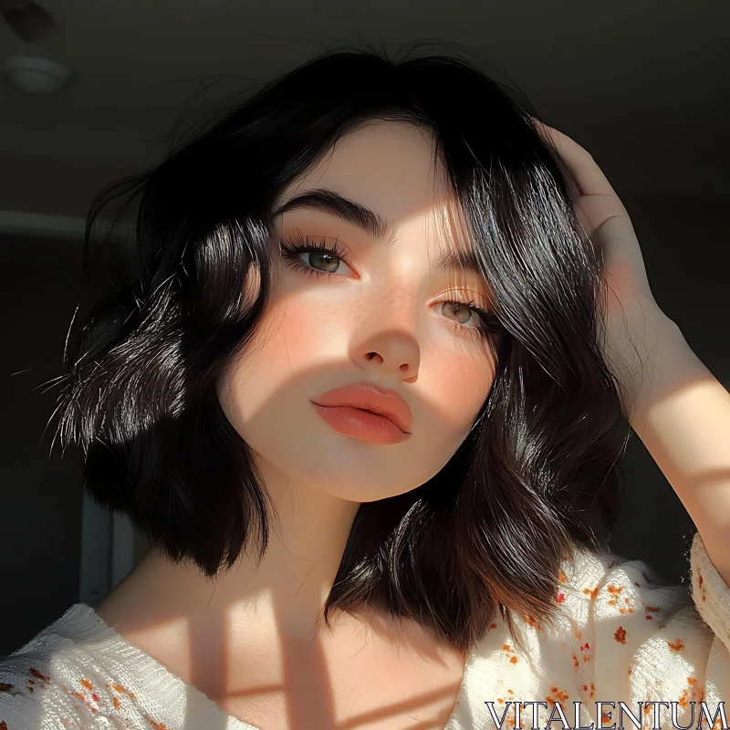 Woman's Serene Sunlit Portrait AI Image