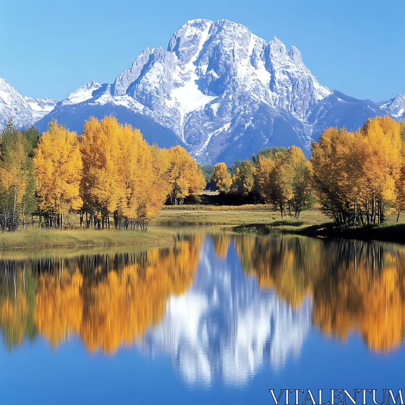 AI ART Snow-Capped Mountain with Autumn Reflection