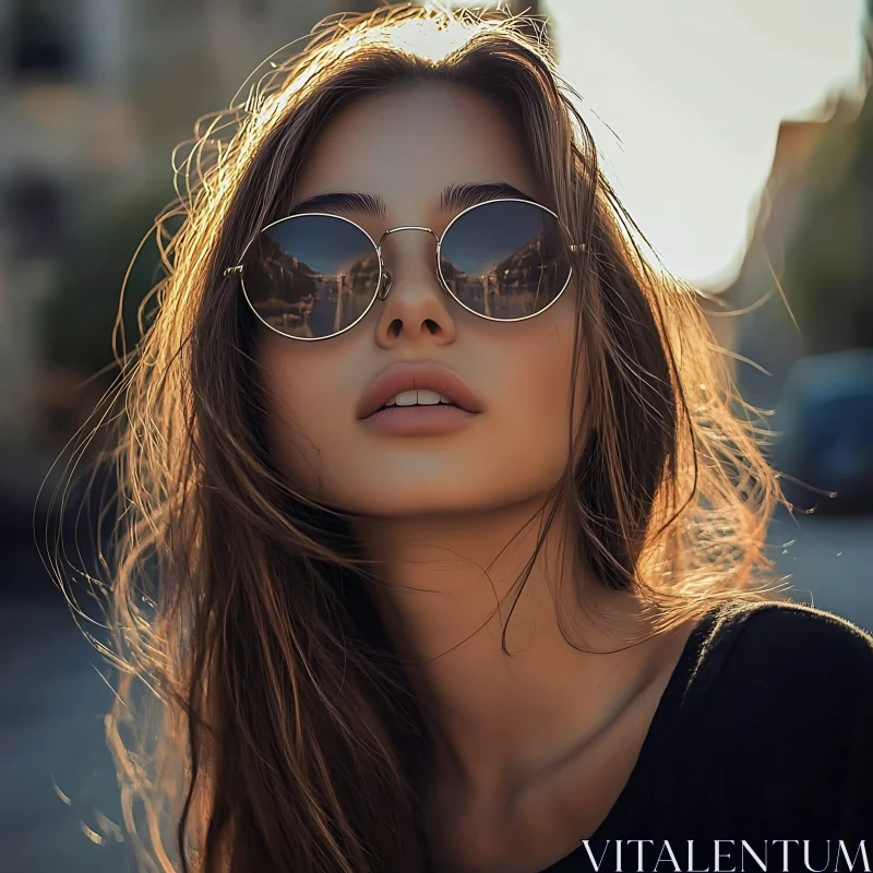 AI ART Elegant Woman Wearing Sunglasses in Sunlight