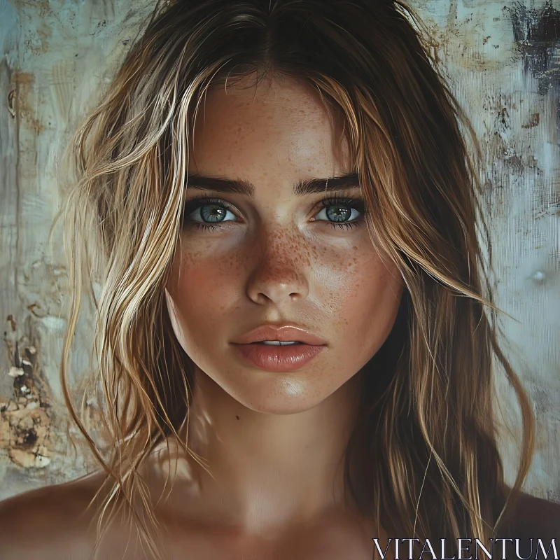 AI ART Freckled Beauty with Blonde Hair and Intense Gaze