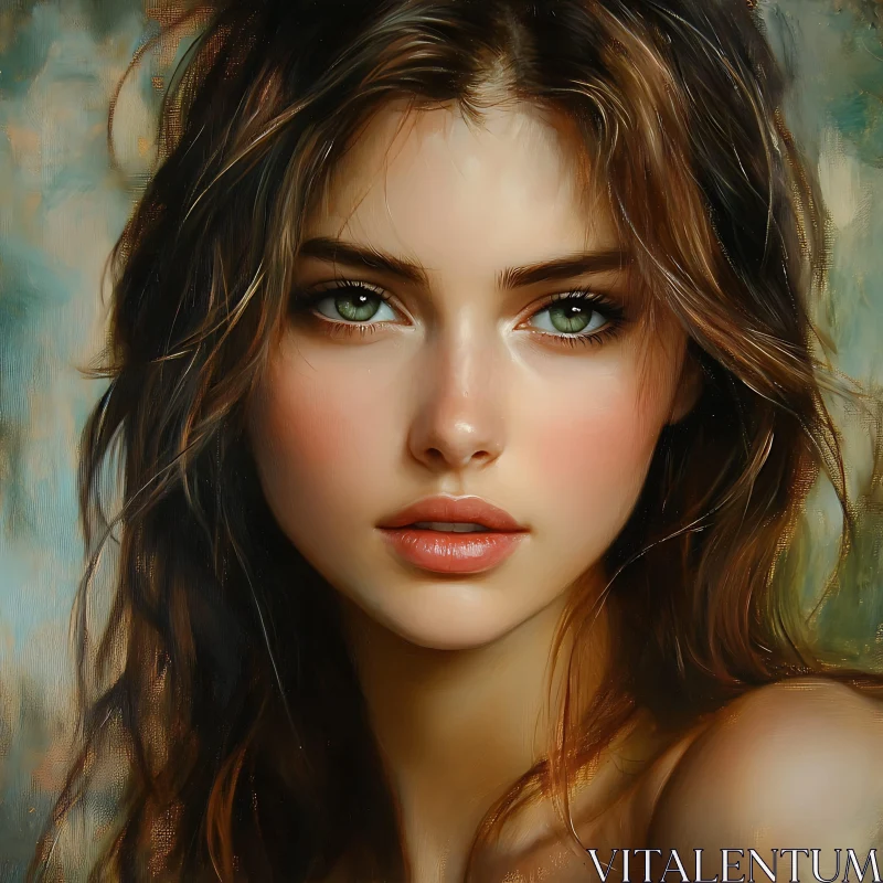 Green-Eyed Beauty in Artistic Portrait AI Image