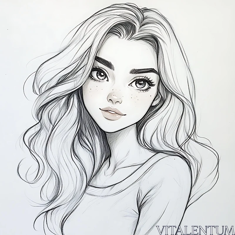 Beautiful Woman Portrait Line Art AI Image