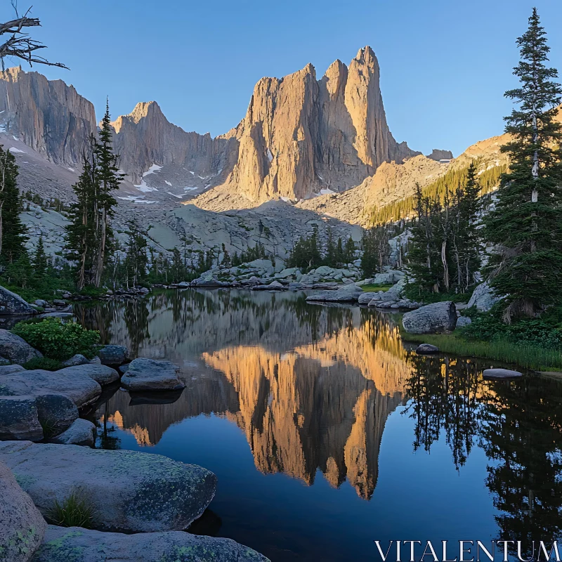 AI ART Golden Sunset Reflections in Mountain Lake