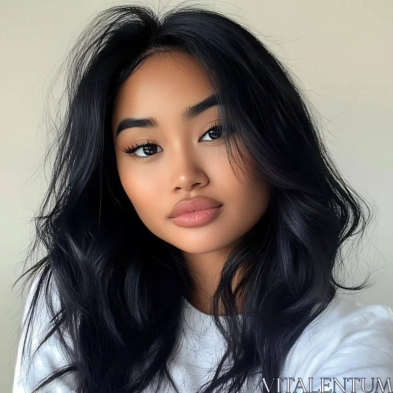 AI ART Portrait of a Beautiful Woman with Wavy Black Hair