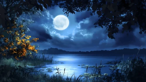 Tranquil Nocturnal Lake Landscape