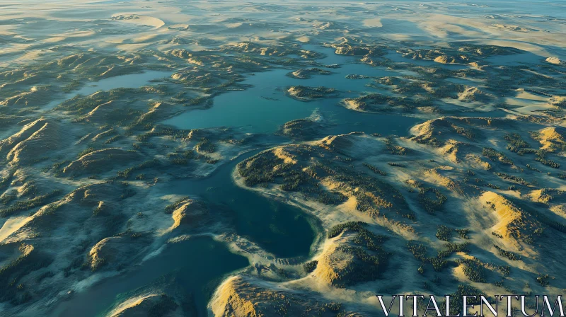 Expansive Aerial Landscape of Lakes and Mountains AI Image