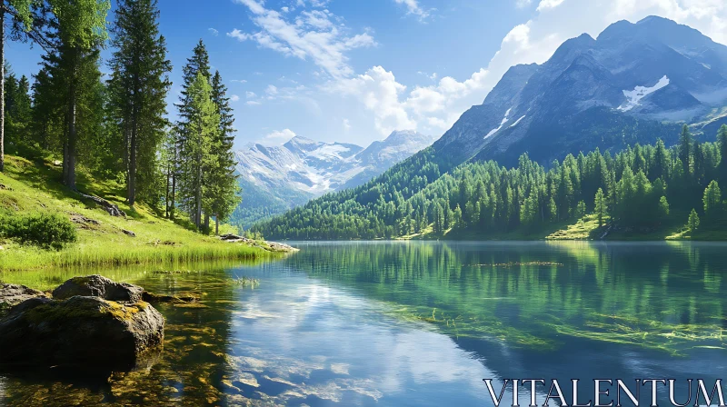 Tranquil Mountain Lake Scene AI Image