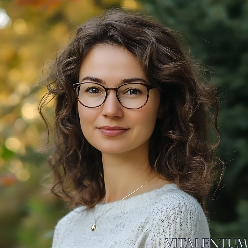 Woman with Glasses in an Autumn Setting AI Image