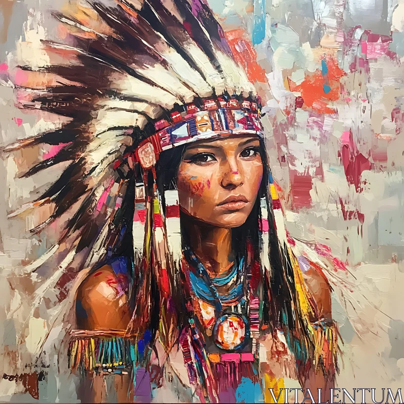 Traditional Feathered Headdress Art Portrait AI Image