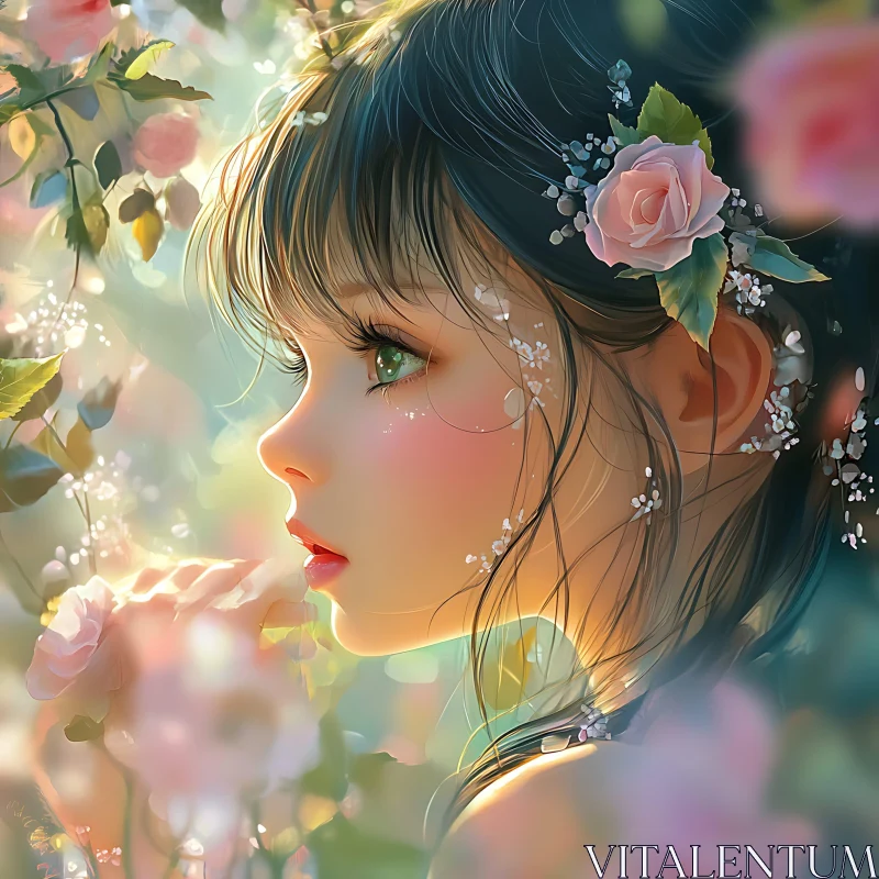 Dreamlike Anime Girl Amidst Blossoms AI Image