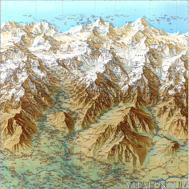 Detailed Map of Mountain Ranges AI Image