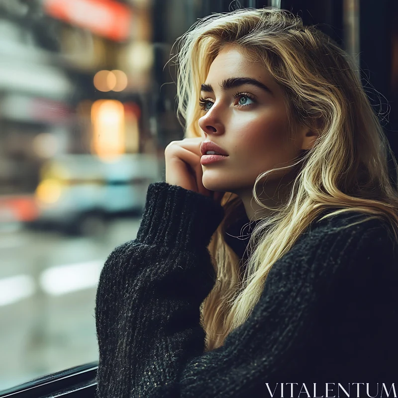 Thoughtful Portrait of a Woman by the Window AI Image