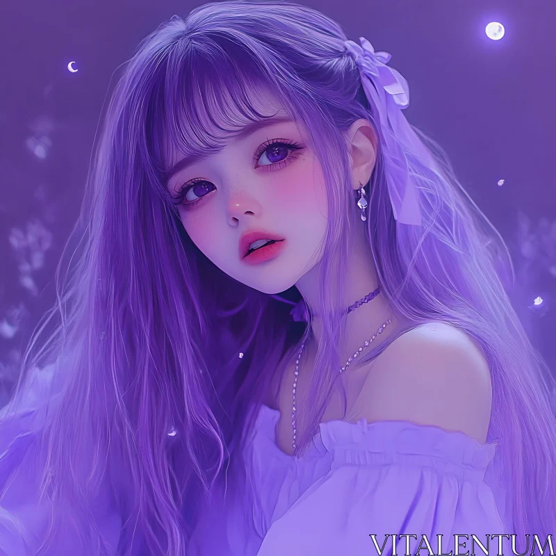 Ethereal Anime Girl with Long Violet Hair AI Image