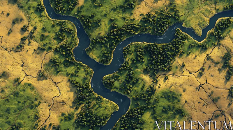 Scenic River and Landscape from Above AI Image